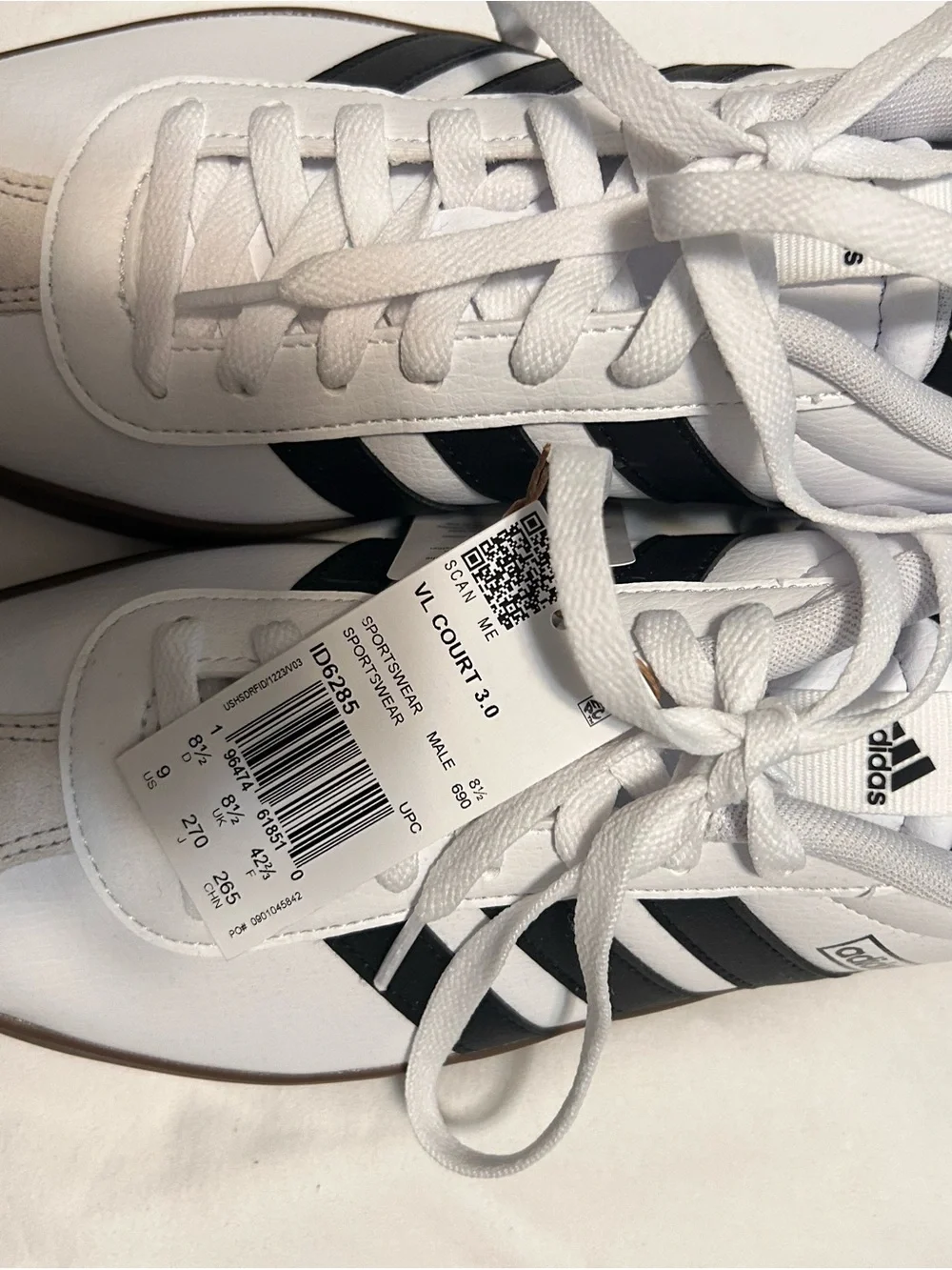 adidas White and Black VL Court 3.0 Low-Top Sneakers